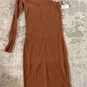Casual Brown One-Shoulder Dress